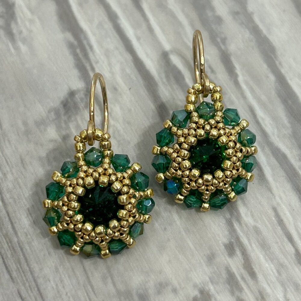 Crystals and Seed Beaded Earrings, 14kt Gold Filled Wires, Handmade Earrings